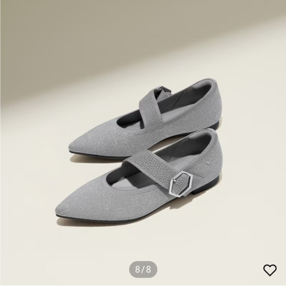 New Vivaia Pointed Toe Mary Jane Flats Maria Grey Silver